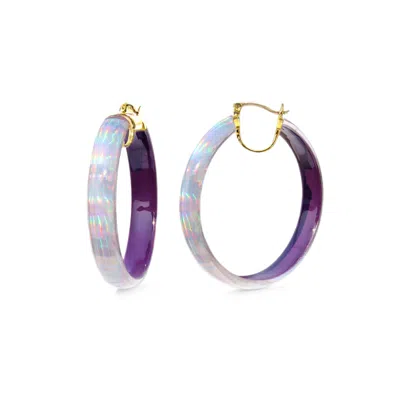 Gold & Honey Women's Pink / Purple Large Lucite Iridescent Hoops In Purple In Multi