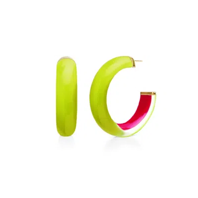 Gold & Honey Women's Pink / Yellow / Gold Inside Out Lucite Hoop Earrings In Lime And Pink
