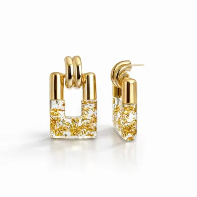 Gold & Honey Women's Rectangle Door Knocker Earrings In Clear Gold Leaf