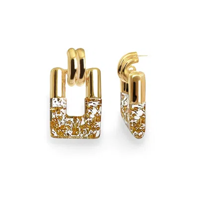 Gold & Honey Women's Rectangle Door Knocker Earrings In Clear With 24k Gold Leaf