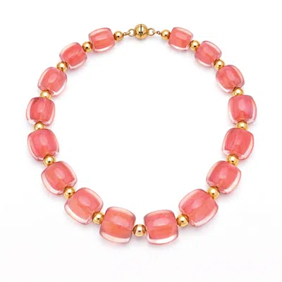Gold & Honey Women's Red / Gold Beaded Lucite Necklace For Brunch In Watermelon Red In Pink