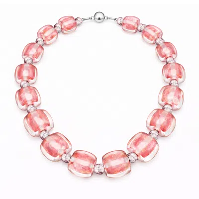 Gold & Honey Women's Red / Silver / White Beaded Lucite Necklace For Brunch In Red Marble In Pink