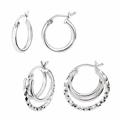 Gold & Honey Women's Rhodium-plated Earrings - Set Of 2 In Silver