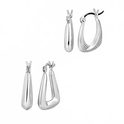Gold & Honey Women's Rhodium-plated Hoops - Set Of 2 In Silver