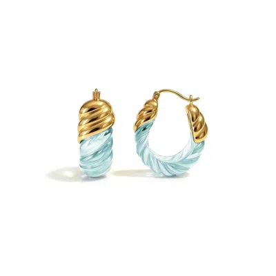 Gold & Honey Women's Rope Shrimp Lucite Birthstone Hoop Earrings In April - Diamond In Blue