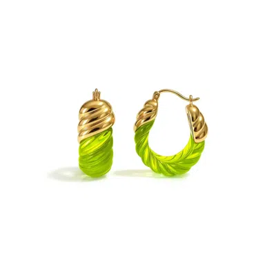 Gold & Honey Women's Rope Shrimp Lucite Birthstone Hoop Earrings In August - Peridot In Green