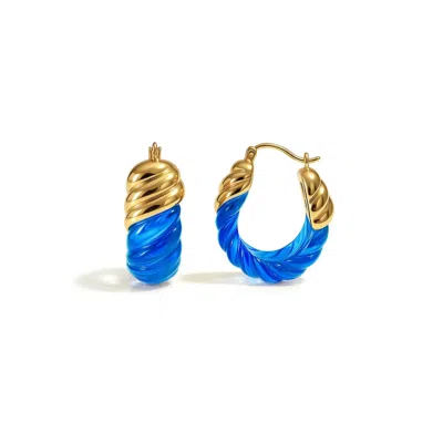 Gold & Honey Women's Blue / Gold Blue Topaz Rope Shrimp Lucite Birthstone Hoop Earrings