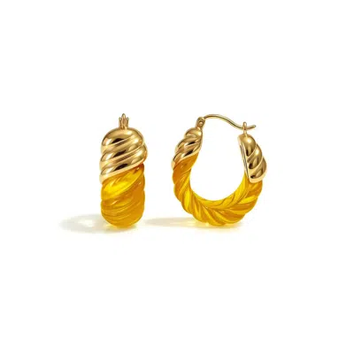 Gold & Honey Women's Gold / Yellow Citrine Rope Shrimp Lucite Birthstone Hoop Earrings