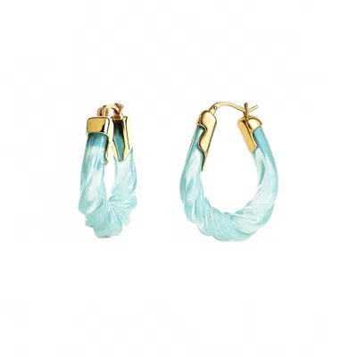 Gold & Honey Women's Rope Twist Oval Lucite Birthstone Hoop Earrings In April - Diamond In Blue