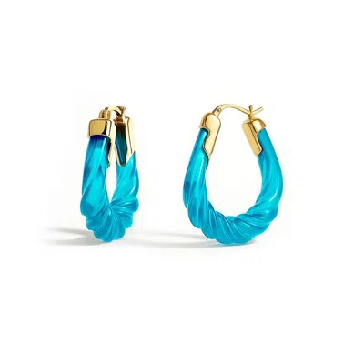 Gold & Honey Women's Blue / Gold Aquamarine Rope Twist Oval Lucite Birthstone Hoop Earrings