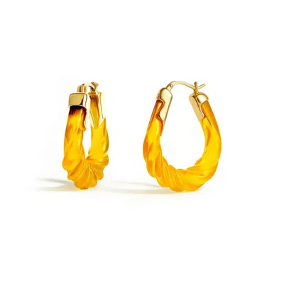 Gold & Honey Women's Gold / Yellow Citrine Rope Twist Oval Lucite Birthstone Hoop Earrings