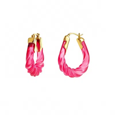 Gold & Honey Women's Rope Twist Oval Lucite Birthstone Hoop Earrings In October - Pink Tourmaline