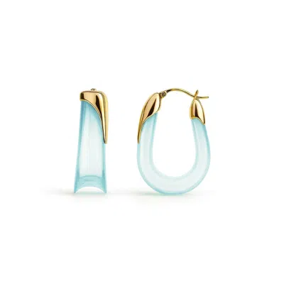Gold & Honey Women's Blue / Gold Blue Diamond Sculpted U Lucite Birthstone Hoop Earrings