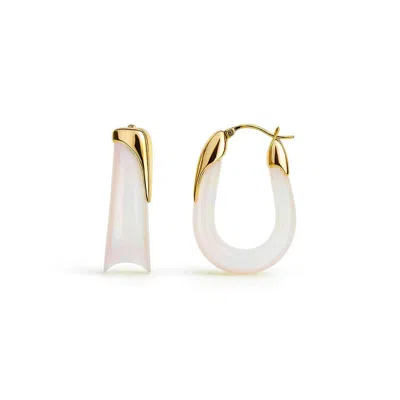 Gold & Honey Women's Sculpted U Lucite Birthstone Hoop Earrings In June - Pearl In Silver