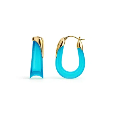 Gold & Honey Women's Sculpted U Lucite Birthstone Hoop Earrings In March - Aquamarine In Blue