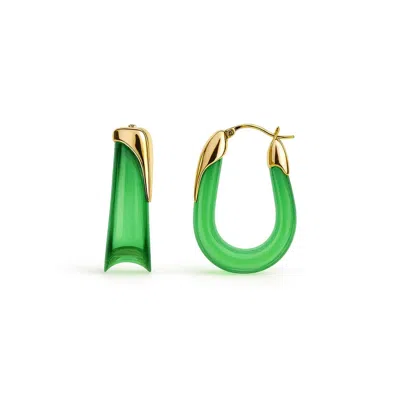 Gold & Honey Women's Sculpted U Lucite Birthstone Hoop Earrings In May - Emerald In Green