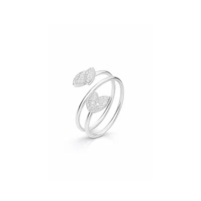 Gold & Honey Women's Silver & Cz Leaf Wrap Around Ring