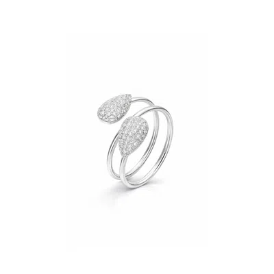 Gold & Honey Women's Silver & Cz Pear Wrap Around Ring