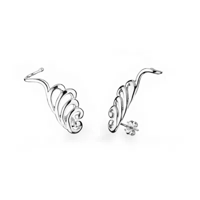 Gold & Honey Women's Silver Angle Wings Ear Climbers