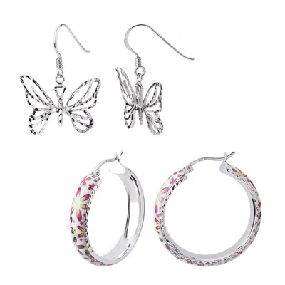 Gold & Honey Women's Silver Butterfly Earrings Set