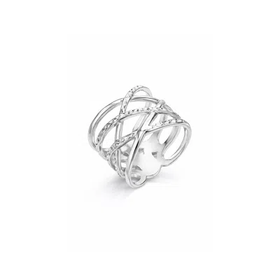 Gold & Honey Women's Silver Diamond Cut Crisscross Ring