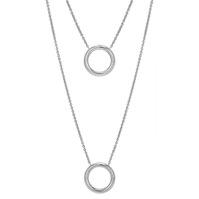 Gold & Honey Women's Silver Double Circle Drop Layered Necklace