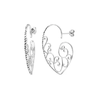 Gold & Honey Women's Silver Filigree Heart Earrings In Metallic