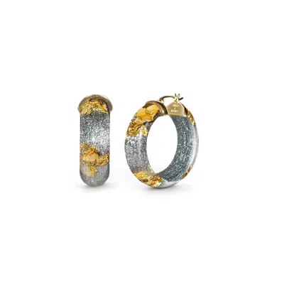 Gold & Honey Women's Silver / Gold Gold Leaf Huggie Hoop Earrings In Silver Pixie In Multi
