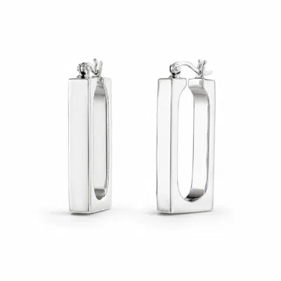 Gold & Honey Women's Silver Modern Rectangle Hoop Earrings