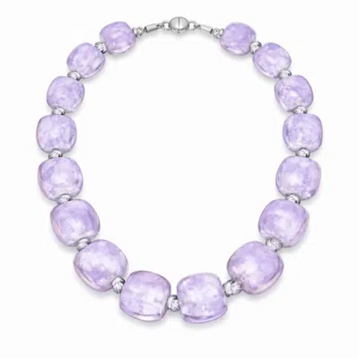 Gold & Honey Women's Silver / Purple Beaded Lucite Necklace For Brunch In Purple Marble