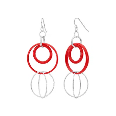 Gold & Honey Women's Silver / Red Lucite & Silver Axis Drop Earrings In Blue