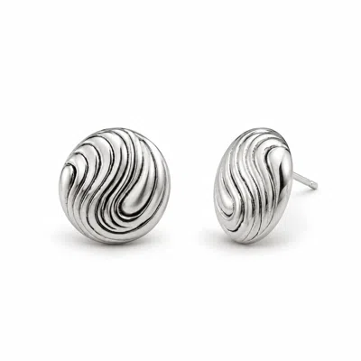 Gold & Honey Women's Silver Swirl Pattern Round Stud Earrings