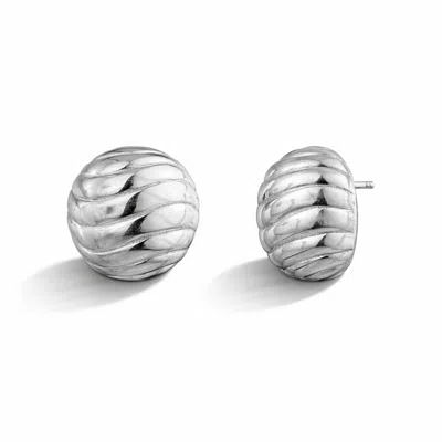 Gold & Honey Women's Silver Wave Dome Stud Earrings