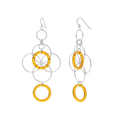 Gold & Honey Women's Silver / Yellow / Orange Orange & Silver Floral Drop Earrings In Multi