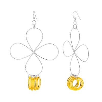 Gold & Honey Women's Silver / Yellow / Orange Yellow & Silver Flower Drop Earrings In Metallic
