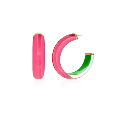 Gold & Honey Women's Small Illusion Inside Out Lucite Hoop Earrings In Pink/green