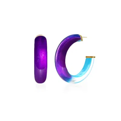 Gold & Honey Women's Small Illusion Inside Out Lucite Hoop Earrings In Purple/blue