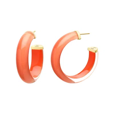 Gold & Honey Women's Small Illusion Lucite Hoop Earrings In Living Coral In Orange