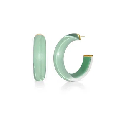Gold & Honey Women's Small Illusion Lucite Hoop Earrings In Moody Jade In Green