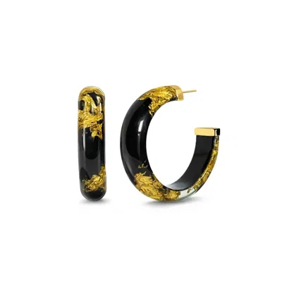 Gold & Honey Women's Small Lucite Hoop Earrings In Black Gold Leaf