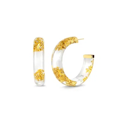 Gold & Honey Women's Small Lucite Hoop Earrings In Clear Gold Leaf In Metallic