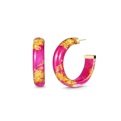 Gold & Honey Women's Small Lucite Hoop Earrings In Dahlia Gold Leaf In Pink