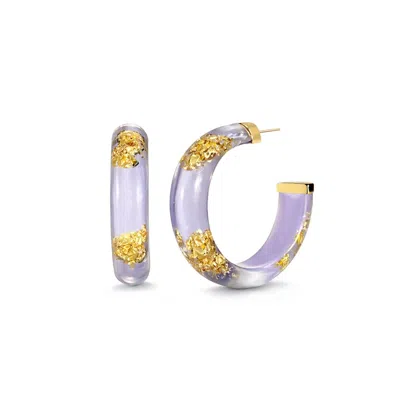 Gold & Honey Women's Small Lucite Hoop Earrings In Lavender Gold Leaf In Multi