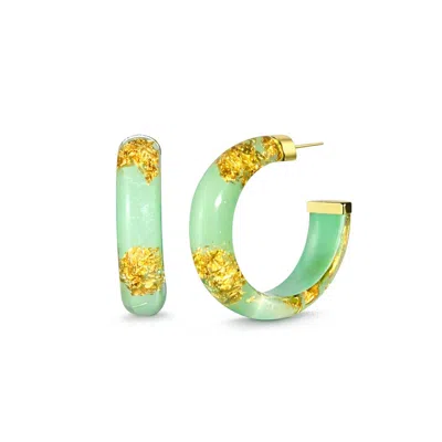 Gold & Honey Women's Small Lucite Hoop Earrings In Mint Gold Leaf In Green