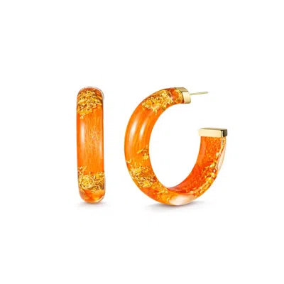 Gold & Honey Women's Small Lucite Hoop Earrings In Orange Gold Leaf