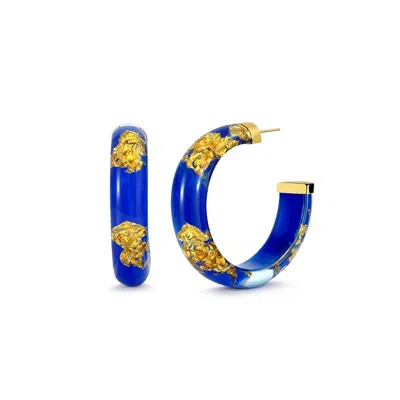 Gold & Honey Women's Small Lucite Hoop Earrings In Royal Blue Gold Leaf