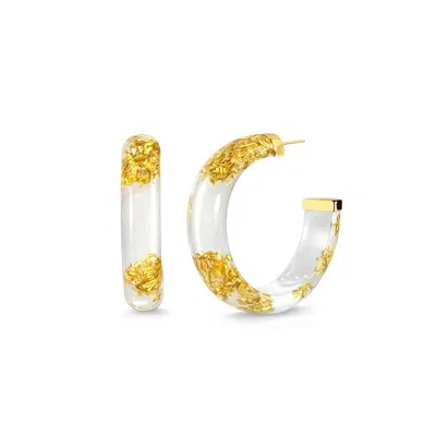 Gold & Honey Women's Small Lucite Hoop Earrings In White Gold Leaf
