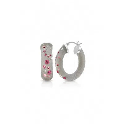 Gold & Honey Women's Small Oval Confetti Hoop Earrings In Grey In Red