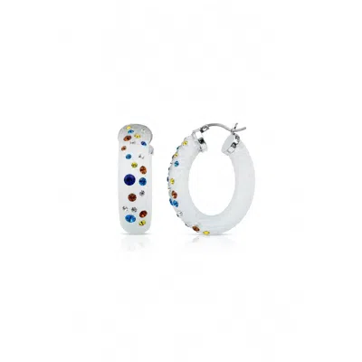 Gold & Honey Women's Small Oval Confetti Hoop Earrings In White