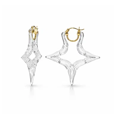 Gold & Honey Women's Star Bamboo Lucite Hoop Earrings In Clear In Silver
